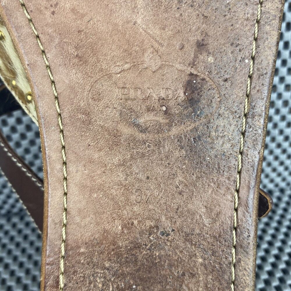 Vintage Prada Sandals Womens 37.5 Brown Leather Thong Sandals Made in Italy - Picture 12 of 12